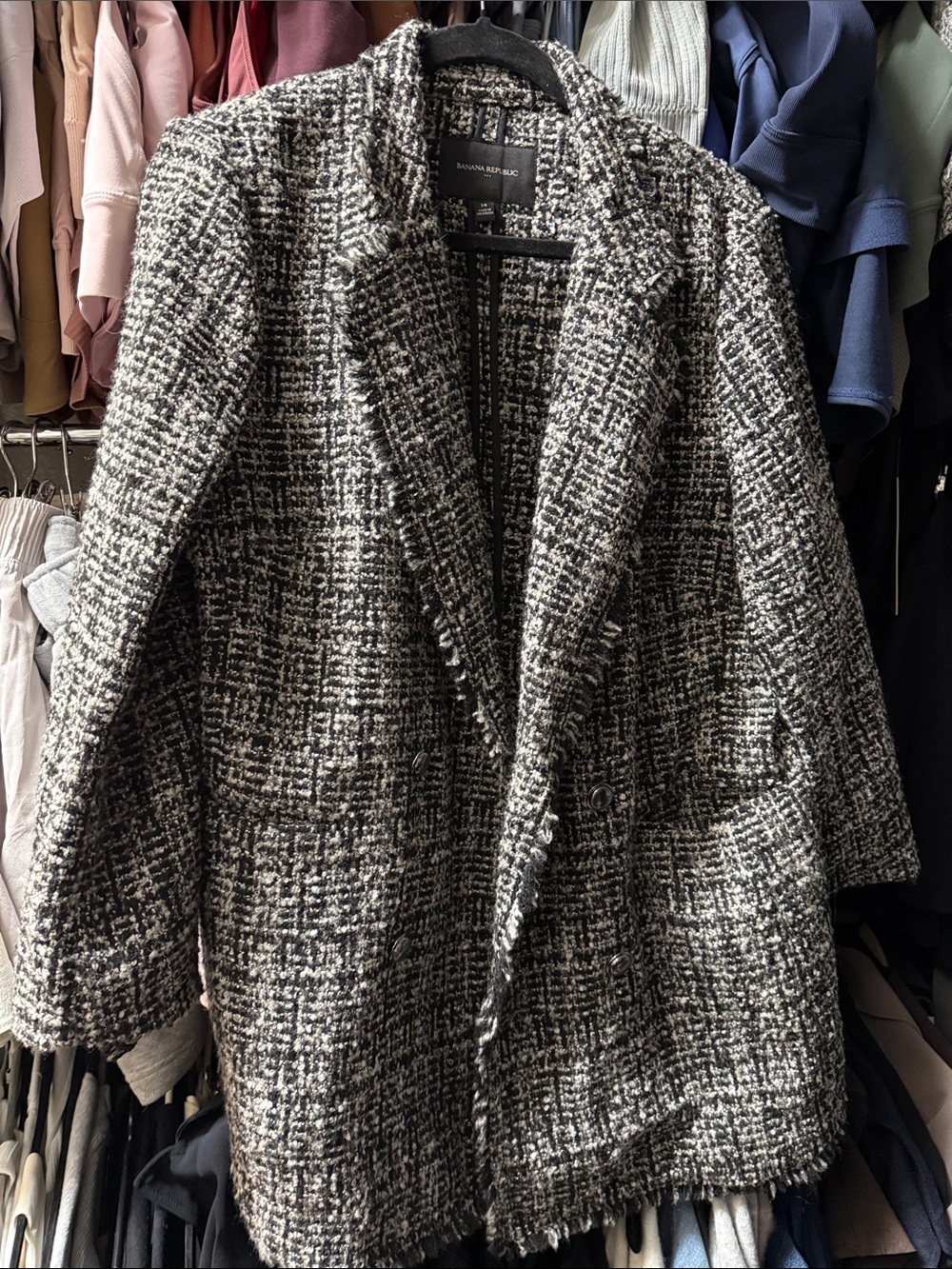 Banana Republic Black and White Bouclé Blazer Coat